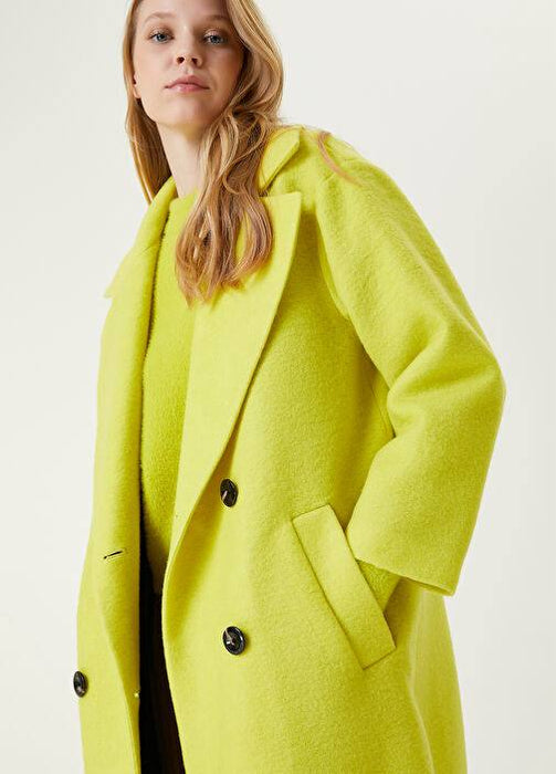 Beymen Neon Sarı Kadın Kruvaze Yün Keçe Palto XS