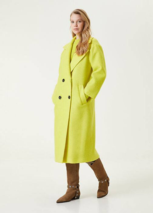 Beymen Neon Sarı Kadın Kruvaze Yün Keçe Palto XS