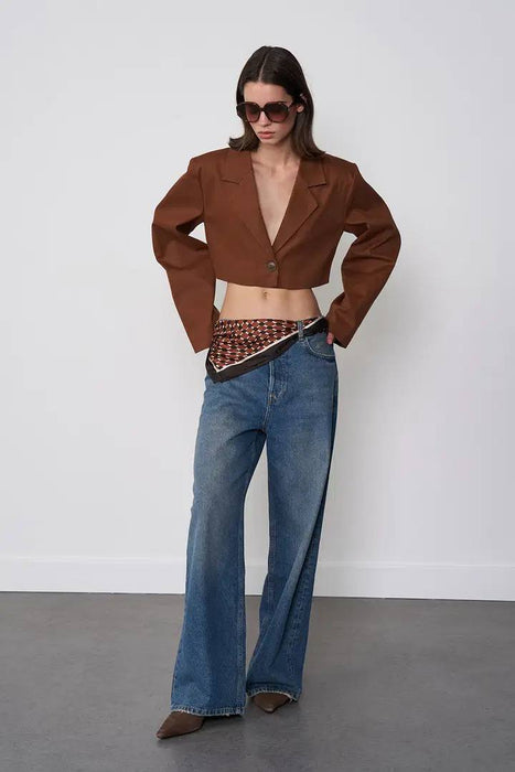 Beyyoglu Kahvrengi Kadın Crop Ceket S