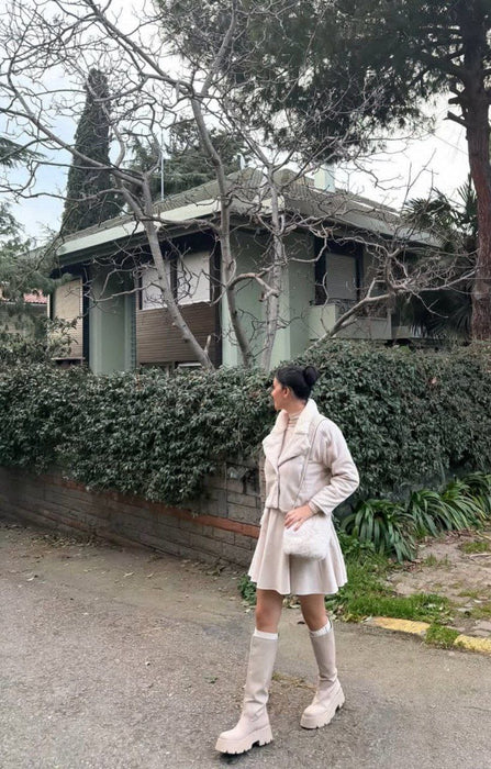 İKİKIZ Bej Kadın Kürk Yakalı Ceket S