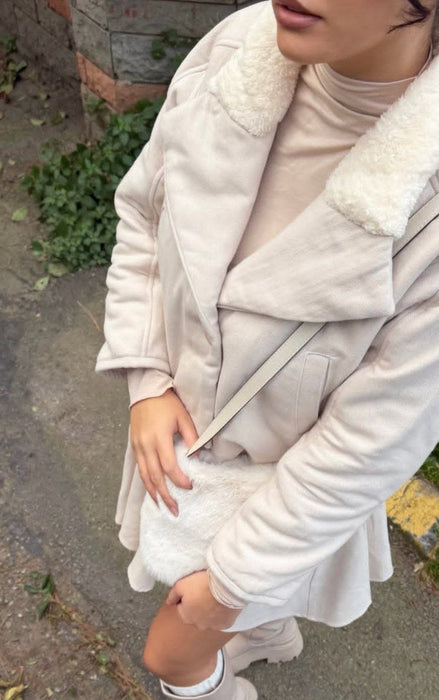 İKİKIZ Bej Kadın Kürk Yakalı Ceket S