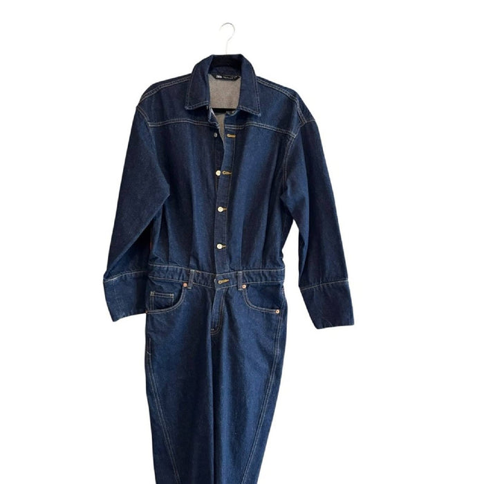 Zara Lacivert Kadın Denim Tulum S