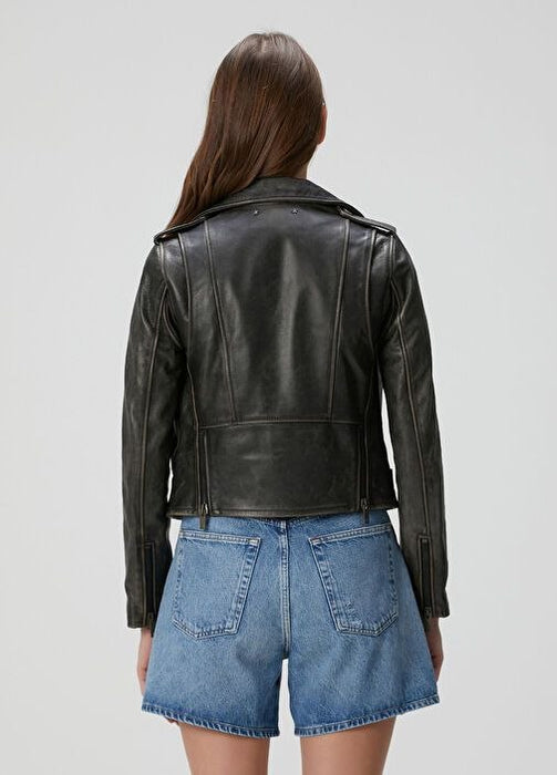 Golden Goose Slim Fit Siyah Deri Biker Ceket XS