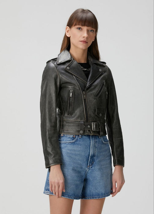 Golden Goose Slim Fit Siyah Deri Biker Ceket XS