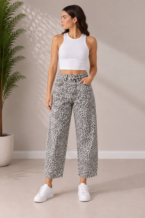 Defacto Leopar Kadın Mom Jean XS