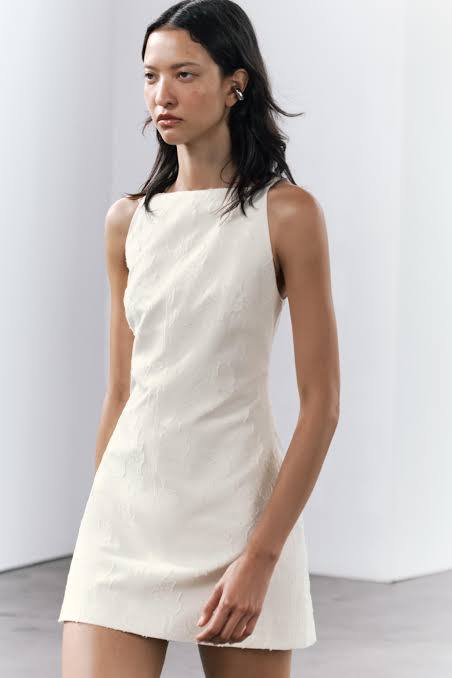 Zara Beyaz Kadın Mini Elbise S