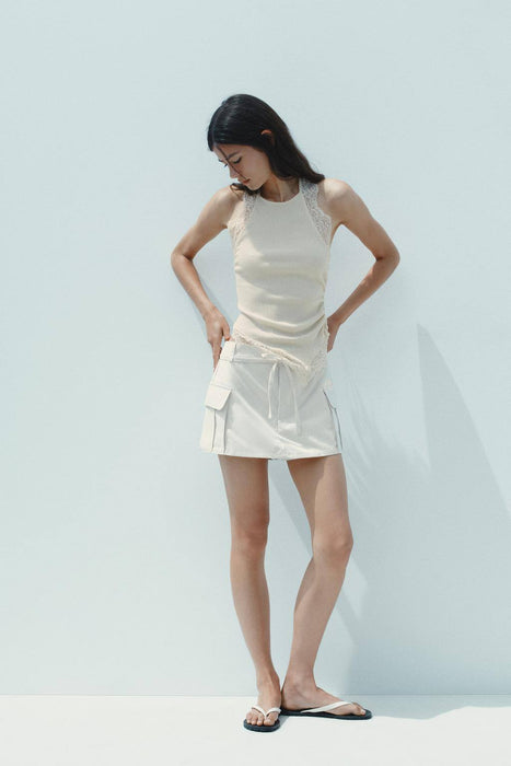 Zara Ekru Kadın Şort Etek XS