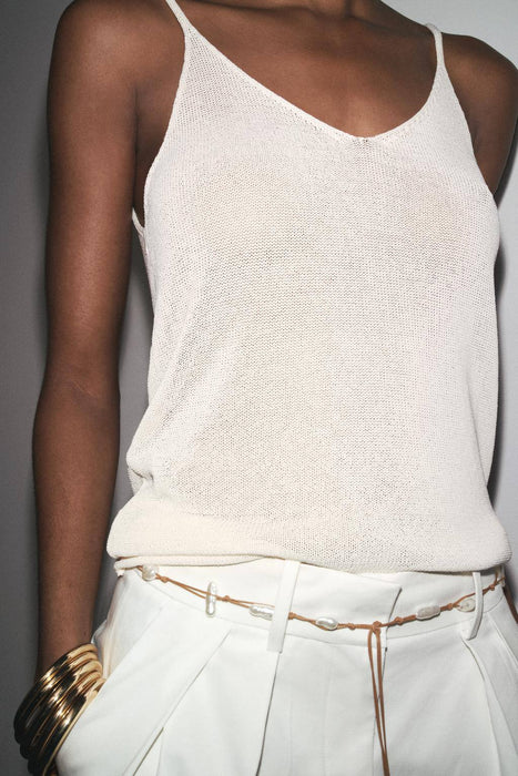 Zara Ekru Kadın Askılı Örgü Top S