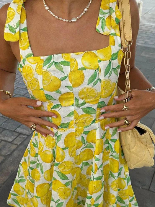 Zara Sarı Kadın Desenli Mini Elbise XS