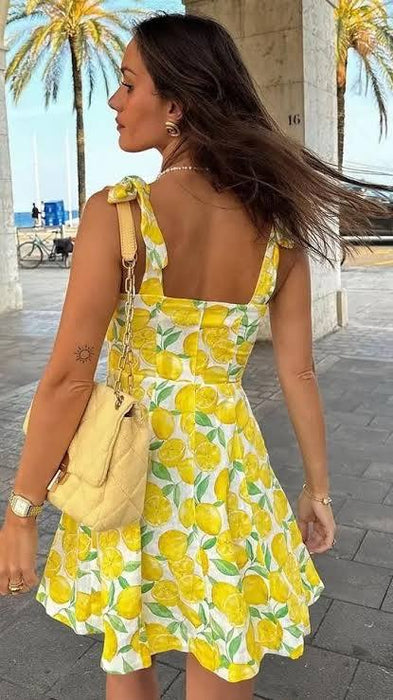 Zara Sarı Kadın Desenli Mini Elbise XS