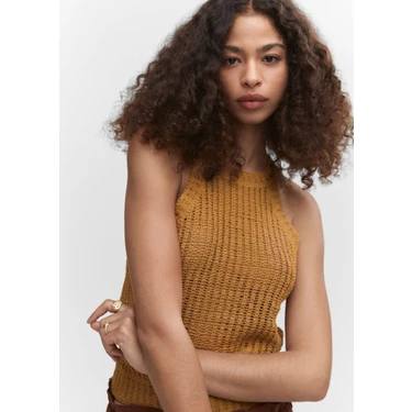 Mango Kahverengi Halter Yaka Bluz XS