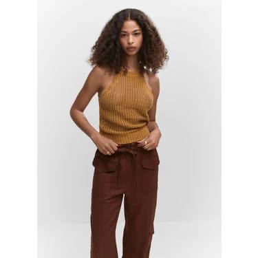 Mango Kahverengi Halter Yaka Bluz XS