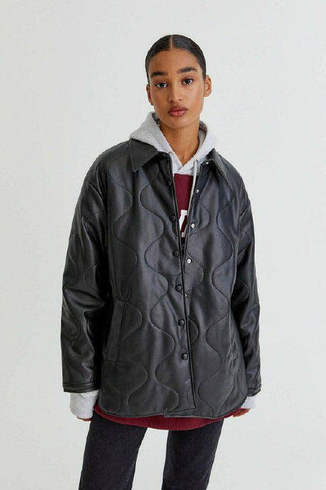 Pull & Bear Siyah Suni Deri Kadın Mont M