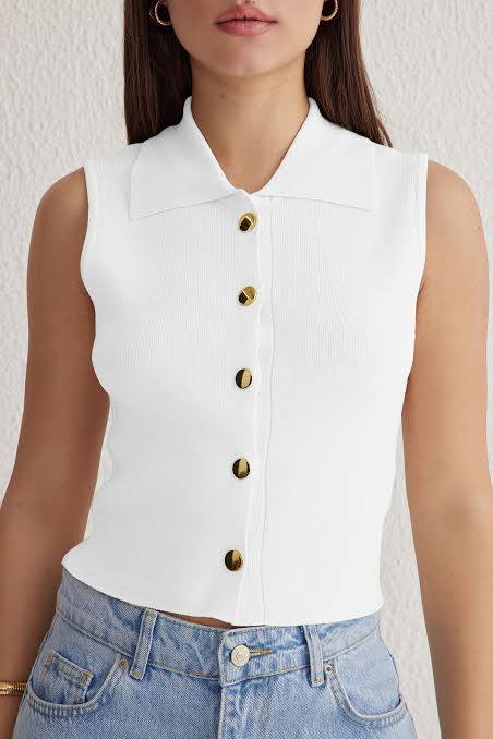 Trendyolmilla Ekru Kadın Crop Triko Bluz S