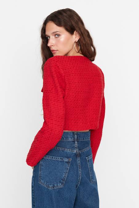 Trendyol Kadın Kırmızı Tüvit Crop Ceket S