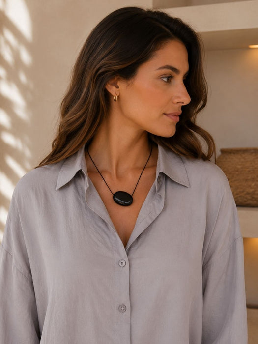Fashion New Siyah İp Detaylı Kadın Kolye