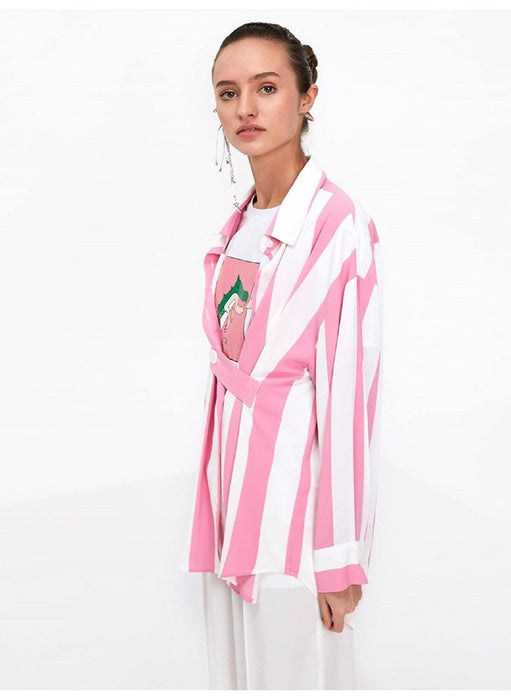 Twist Pembe Beyaz Kadın Gömlek S