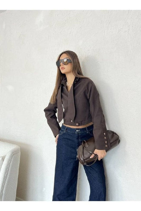 Nesil Kahverengi Crop Ceket S