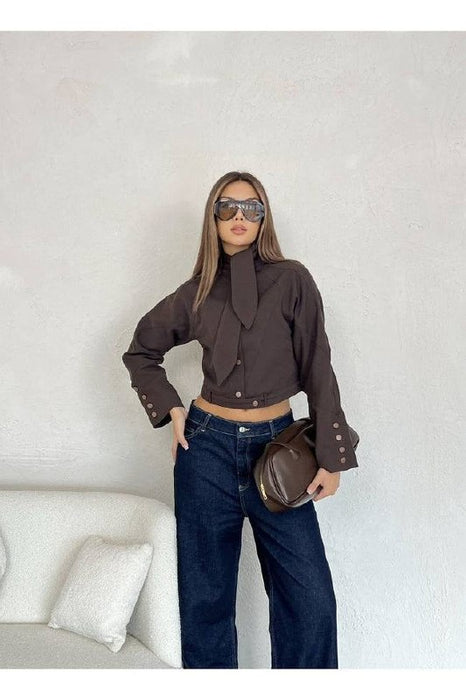 Nesil Kahverengi Crop Ceket S