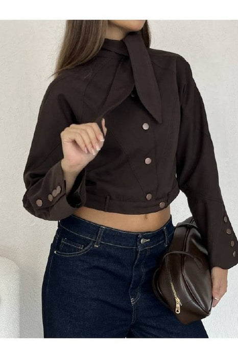 Nesil Kahverengi Crop Ceket S