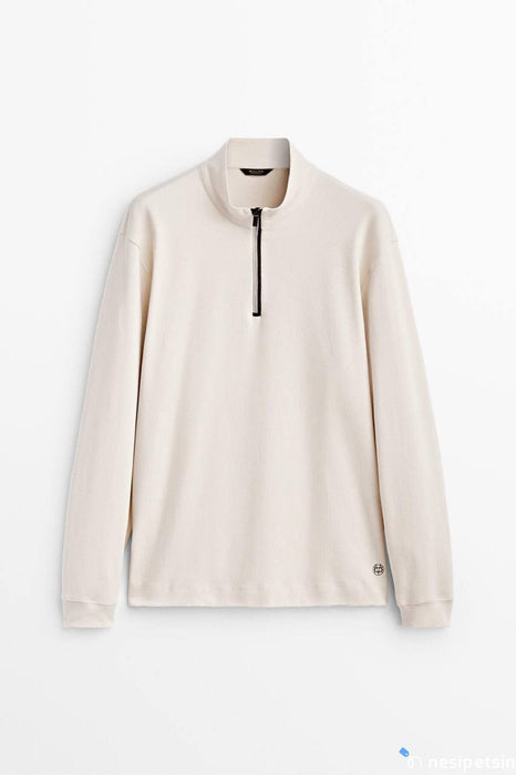 Massimo Dutti Krem Erkek Sweatshirt S