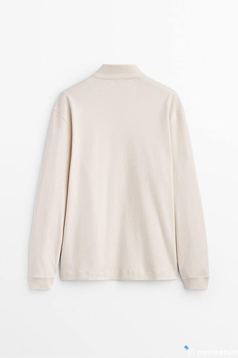 Massimo Dutti Krem Erkek Sweatshirt S