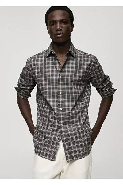 Massimo Dutti Gri Ekoseli Erkek Gömlek S