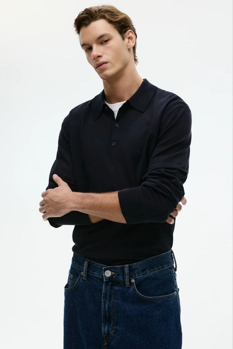 H&M Lacivert Erkek Triko Polo Yaka Kazak