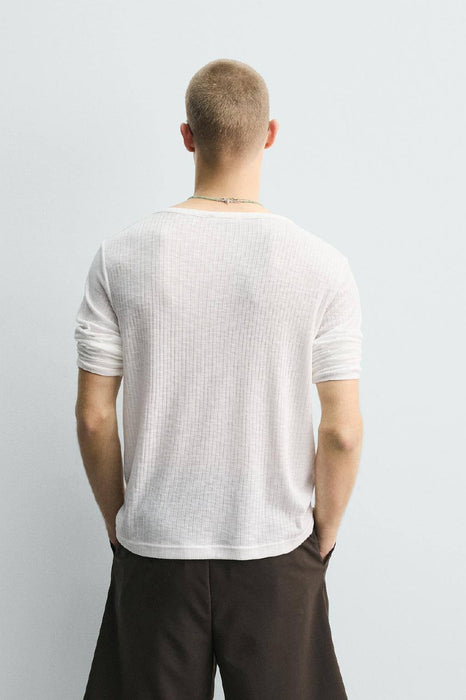 Zara Beyaz Erkek Fitilli Fit Tshirt S