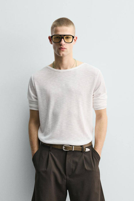 Zara Beyaz Erkek Fitilli Fit Tshirt S