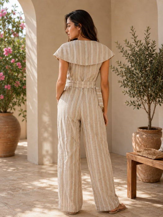 Gül Hürgel Bej Çizgili Kadın Tulum M