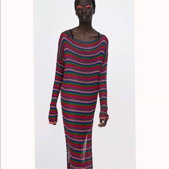 Zara Çok Renkli Kadın Örgü Elbise S