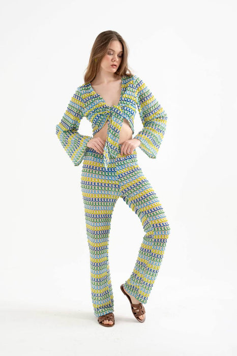 Belf Çok Renkli Pantolon Crop Takım S/M