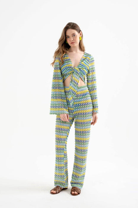 Belf Çok Renkli Pantolon Crop Takım S/M