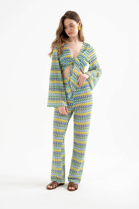 Belf Çok Renkli Pantolon Crop Takım S/M