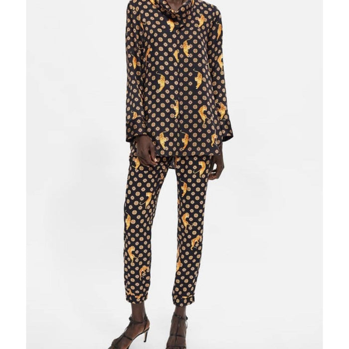 Zara Siyah Kadın Kaplan Desenli Pantolon XS