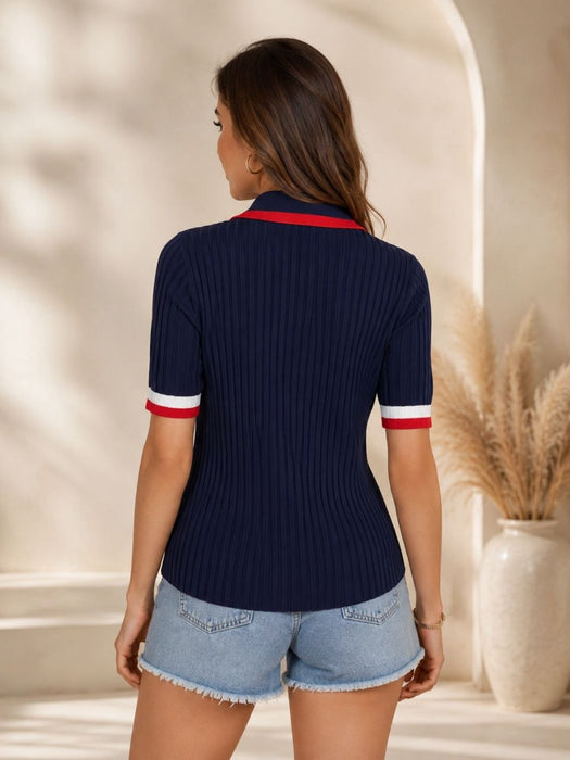 M&S Lacivert Kadın Polo Yaka Triko Tshirt XS