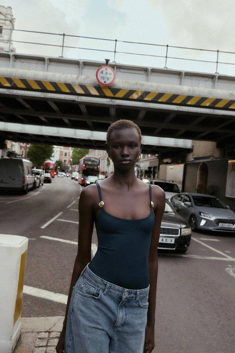 Zara Lacivert Kadın Bodysuit S