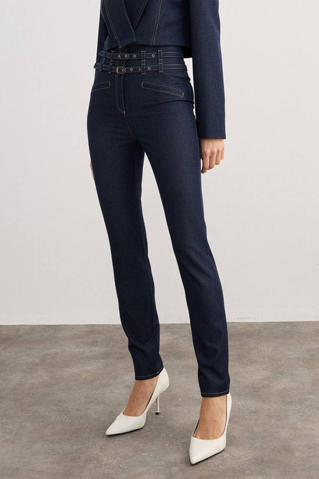Rue Lacivert Kadın Çift Kemerli Yüksek Bel Denim Pantolon XS