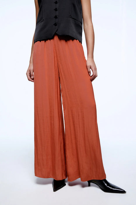 Zara Kiremit Beli Büzgülü Kadın Pantolon XS