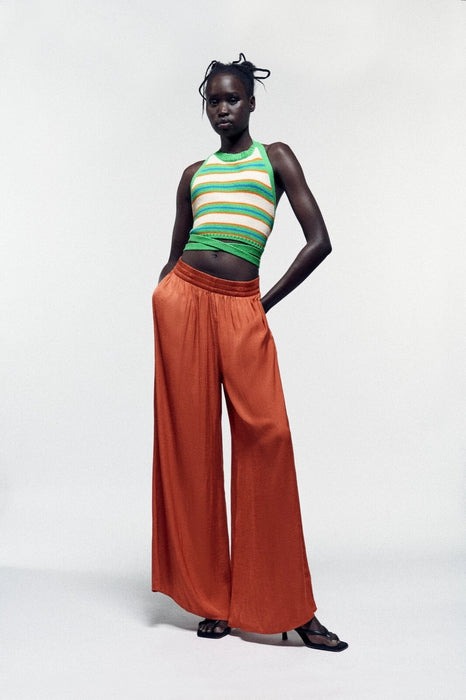 Zara Kiremit Beli Büzgülü Kadın Pantolon XS