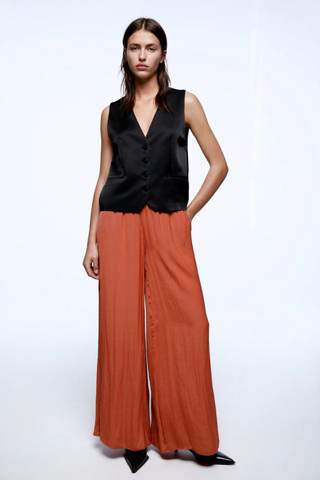 Zara Kiremit Beli Büzgülü Kadın Pantolon XS