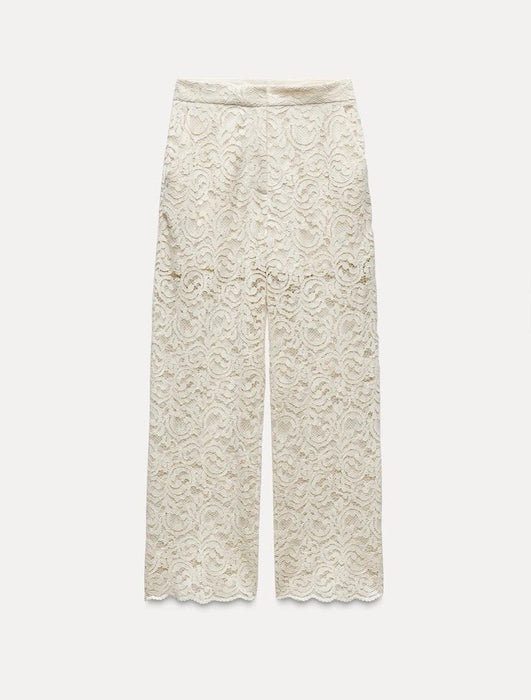 Zara Krem Dantel Detaylı Kadın Pantolon XS