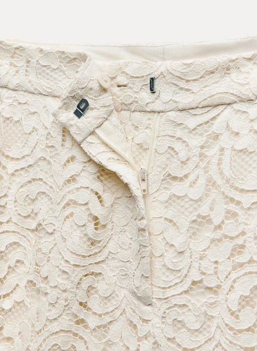 Zara Krem Dantel Detaylı Kadın Pantolon XS