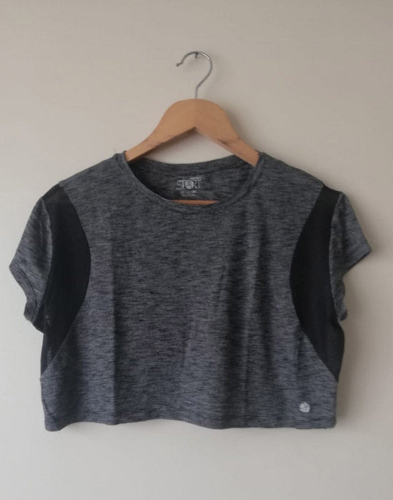 Kadın Gri Koton Crop T-Shirt L - Givin